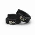 4mm black stainless steel hoop earrings with silver skull and crossbones punk design - Black Skull