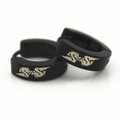 4mm black stainless steel hoop earrings featuring a silver dragon pattern in punk style - Black Double Dragon Pattern