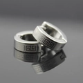 Silver stainless steel hoop earrings for men featuring a classic Greek Meander pattern - Silver Greek Key Pattern