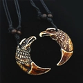 Collier tribal tête d'aigle en résine sculptée avec cordon tressé noir rétro - Style Griffe d'Aigle / Marron