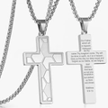 Collar de cruz de acero inoxidable plateado con patrón de panal y grabado del Padre Nuestro - Cruz de Fútbol (Mateo 6:9-13)