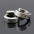 Polished silver stainless steel hoop earrings featuring engraved leaf pattern design - Silver Maple Leaf Pattern