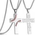 Collar de cruz de béisbol de acero inoxidable plateado con versículo bíblico - Cruz de Béisbol (Juan 3:16)