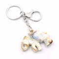 Elephant keychain with acrylic marble pattern pendant and metal lobster clasp on white background - Purple Mixed Texture Style