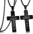 Collar de cruz negra de acero con patrón de fútbol americano y versículo bíblico - Cruz de Rugby (Filipenses 4:13)