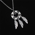 Detailed close-up of stainless steel dreamcatcher pendant with heart and feathers - Heart Dreamcatcher Style (C)