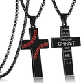 Collar de cruz béisbol negro de acero inoxidable con grabado de versículo y cadena box - Cruz de Béisbol (Filipenses 4:13)