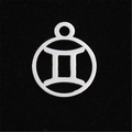 Detailed view of silver stainless steel Gemini zodiac charm pendant with hollow design - Gemini
