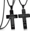 Collar cruz negra para hombre de acero con motivo de fútbol y versículo Isaías 41:10 - Collar de Cruz de Rugby (Estilo 5 - Isaías 41:10)