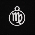 Macro detail of Virgo zodiac charm with hollow design and silver stainless steel finish - Virgo
