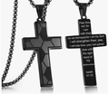 Collar de cruz de acero negro con textura de panal y versículo bíblico grabado - Collar de Cruz de Fútbol (Estilo 5 - Isaías 41:10)