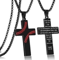 Collar cruz de béisbol negra en acero con costuras rojas y grabado de Isaías 41:10 - Collar de Cruz de Béisbol (Estilo 5 - Isaías 41:10)