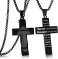 Collar de cruz en acero negro con diseño de fútbol americano y cita grabada al dorso - Collar de Cruz de Rugby (Estilo 6 - Braver Than You Believe)