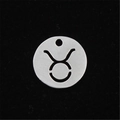 Macro shot of polished stainless steel Taurus zodiac pendant with hollow out design - Taurus