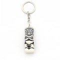 Polynesian Tiki resin keychain with tribal totem carvings and silver metal ring - White Embossed Style (A-2)