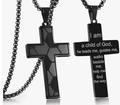 Collar de cruz para hombre en acero inoxidable negro con patrón geométrico y grabado - Collar de Cruz de Fútbol (Estilo 7 - Child of God)