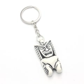 Polynesian white Tiki resin figurine keychain with silver chain on white background - White Idol Style (F-2)