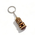 Brown resin Tiki totem keychain with tribal wood grain texture and silver metal ring - Brown Wood Grain Style (B-1)