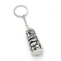 Tribal Tiki style resin keychain with embossed totem pattern and silver metal ring - Black and White Tribal Style (D-2)