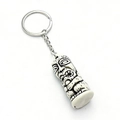 Beige resin Tiki totem keychain with hand-painted black lines on white background - Off-White Engraved Line Style (G-2)