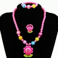 Schmuckset für Mädchen mit rosa Sonnenblumenperlen, Halskette, Armband und Ring - Halskette + Armband + Ring / Rosarot (3-teilig)