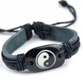 Handmade woven leather bracelet featuring a vintage Tai Chi Yin Yang symbol decoration - Tai Chi Yin Yang Style