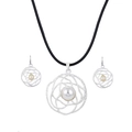 Classic silver-tone necklace and drop earrings jewelry set with white imitation pearls - Matte Silver