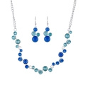 Blue enamel bubble necklace and earrings jewelry set with silver plated circular geometric drops - Blue