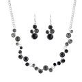 Silver alloy jewelry set with circular black enamel necklace and matching drop earrings - Black