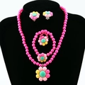 Set gioielli rosa per bambini con girasoli e perle finte incluso collana e bracciale - Orecchini a clip / Rosa Rossa