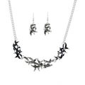 Klassieke zilveren bladeren sieradenset met ketting en oorbellen in zwart emaille effect - Zwart