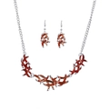 Klassieke sieradenset met roodbruin emaille en verzilverde ketting voor dames mode - Rood