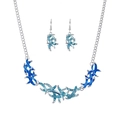 Klassieke sieradenset in bladvorm met blauwe emaille ketting en bijpassende oorbellen - Blauw