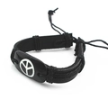 Vintage Lederarmband in Schwarz mit Peace-Zeichen und verstellbarem Kordelzug für Herren - Friedenszeichen-Design / Schwarz