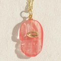 Pink Hamsa Hand pendant necklace with gold eye detail on a minimalist chain - Palm Shape / Pink Hamsa Hand