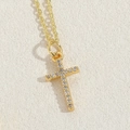 Vintage golden cross pendant necklace with sparkling crystals on a delicate O-chain - Zircon Cross / Gold