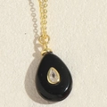 Water-drop pendant necklace with black glossy finish and a pear-cut gold-rimmed zircon - Water Drop Shape / Black Waterdrop