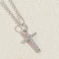 Silver vintage cross pendant necklace with sparkling cubic zirconia on fine link chain - Zircon Cross / Silver