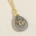 Elegant gold-tone natural stone drop necklace featuring teardrop crystal inlay and fine chain - Water Drop Shape / Gray Waterdrop