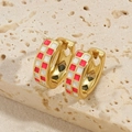 Vintage creolen met rood en wit emaille schaakbordpatroon en gouden afwerking - Wit en Rood Schaakbord