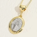 Two-tone gold and silver Saint Jude Thaddeus oval pendant necklace with heart clasp - Saint