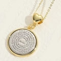 Two-tone religious cross necklace with shell inlay and engraved Spanish prayer pendant - Disc