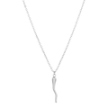 Polished silver Italian horn pendant with delicate link chain for women - Silver