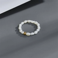 Baroque freshwater pearl ring with 14k gold plated bead on minimalist band - Gold Glossy Style / Gold Ball Pearl Ring