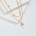 Double-layered gold necklace with beaded chain and blue evil eye shield pendant - Satellite Chain Style (NK0140-00-04)