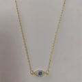 Collier minimaliste plaqué or 14K œil protecteur avec opale bleue et cristaux de zircon - Bleu (Opale)