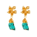 Detail of 14k gold-plated floral earrings with boho turquoise stones and wire-wrapped design - Style Four (ES0024-4)