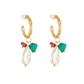 Detailed shot of 14k gold-plated twisted earrings with turquoise and baroque pearl - Style One (ES0024-1)