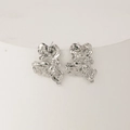 Irregular silver textured stud earrings with abstract molten lava metal design - Silver