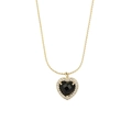 14k gold plated brass necklace featuring a black heart pendant with sparkling zircon halo - Gold (XL0218)